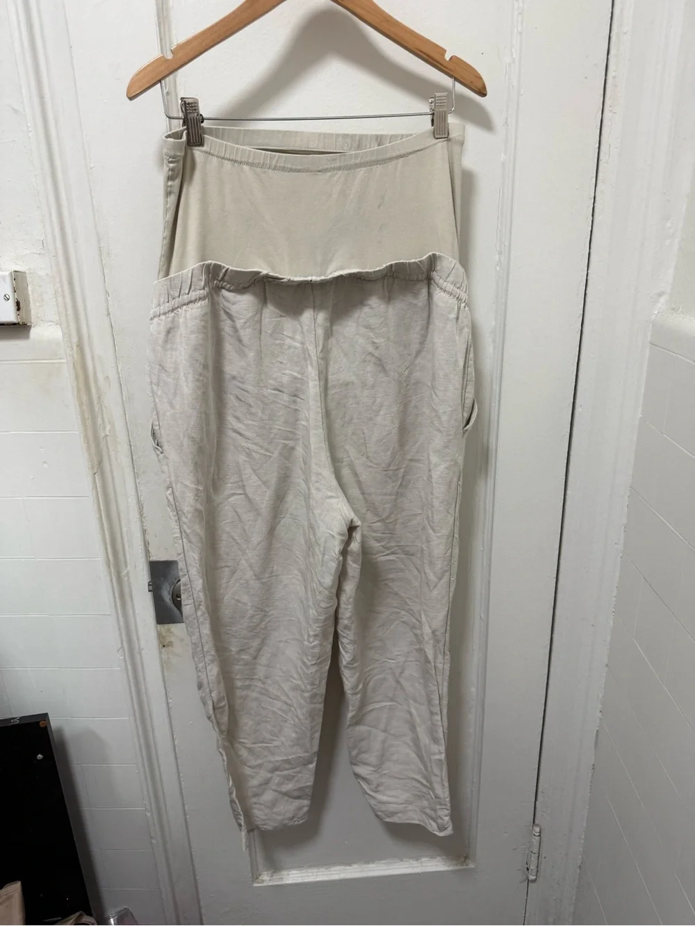 H&M beige Size L maternity linen blend pants